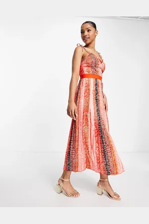 Little Mistress Midi cami dress with pleated skirt in animal print