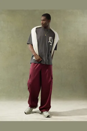 ASOS Super baggy cargo trousers with elasticated waist in burgundy