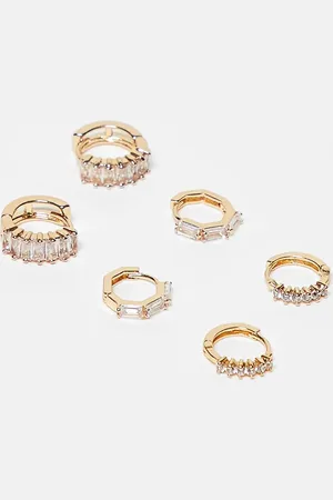 Reclaimed Inspired plated huggie hoop pack with crystal detail