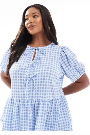 New Look New Look Curve tie front peplum top in gingham