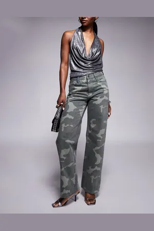 River Island Relaxed straight jean in washed camo print