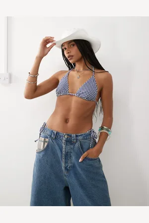 COLLUSION Mix and match seer sucker triangle bikini top in gingham