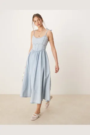 ASOS Denim ballerina midi dress in lightwash