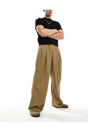 ASOS Oversized baggy chino with pleats in khaki