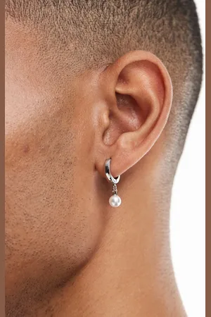 ASOS Waterproof stainless steel hoop earrings with faux pearl in tone
