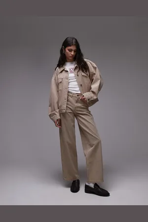 Topshop Cinch low rise relaxed jean in tan stripe