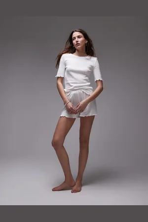 MANGO Pointelle pyjama short co-ord with frill hem in