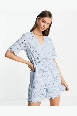 Y.A.S Y.A.S cotton broderie playsuit in pale - MBLUE
