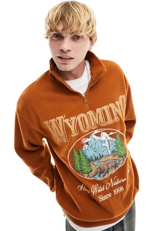 ASOS Oversized quarter zip with front print in polar fleece