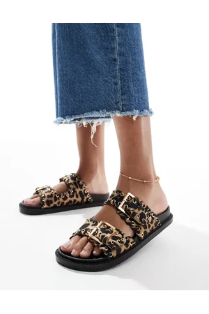 SEQWL Sandals with studded buckle strap in leoaprd