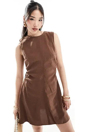 ASOS Cut out ring detail in waist mini dress in chocolate