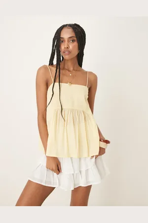 ASOS Cami with volume peplum and tie straps in buttermilk