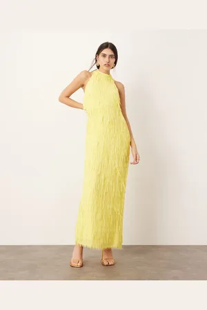ASOS Statement fringed halter maxi dress in yellow