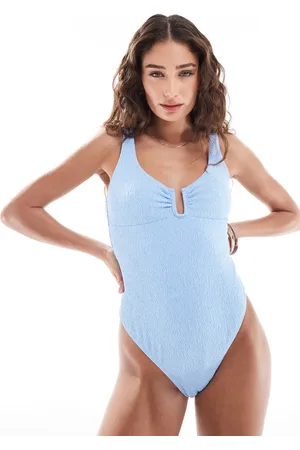 The Frolic Exclusive plunge u bar detail crinkle swimsuit in light