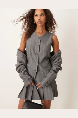 Abercrombie & Fitch Co-ord button front tailored vest in striped herringbone