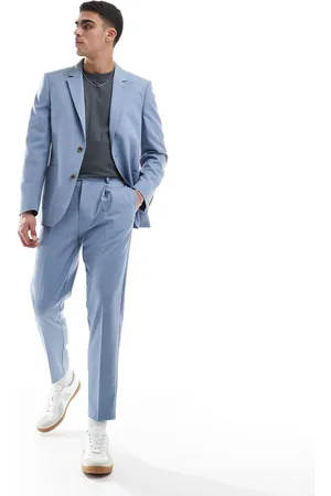 ASOS Tapered cotton blend suit trousers in light