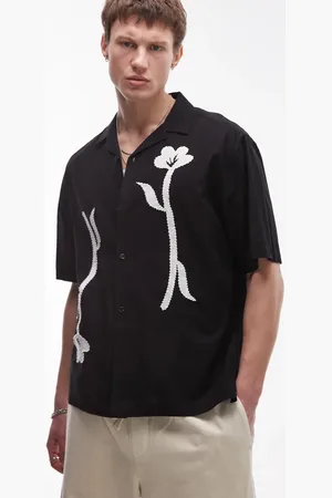 Topman Short sleeve floral embroidered shirt in