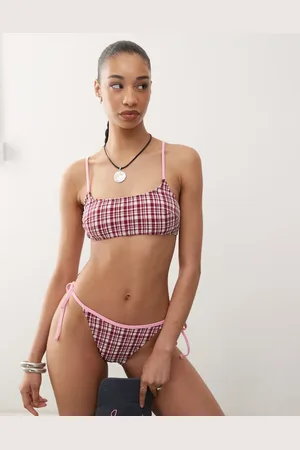 Reclaimed Bralette bikini top in seersucker gingham