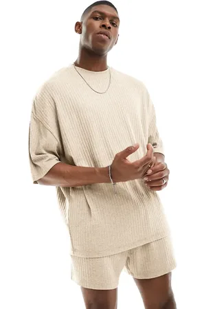ASOS Loungewear set with t-shirt and shorts in stone textured rib