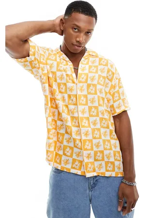 JACK & JONES Originals revere collar shirt with tile print in