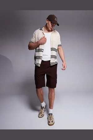 South Beach Crochet short sleeve beach shirt in white and black