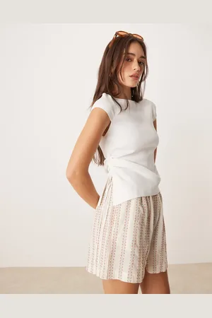 MANGO Tie side ruched knitted t-shirt in