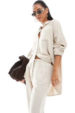 JJXX Linen blend shirt in beige stripe
