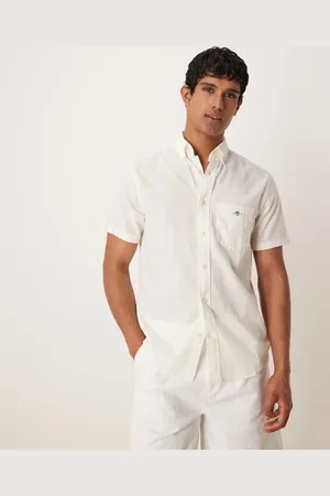GANT Shield logo short sleeve linen cotton shirt in