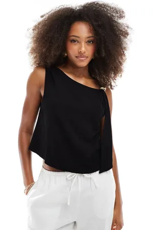 ASOS Linen blend trim detail top in