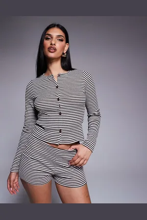 ASOS Co-ord stripe crew neck cardigan in black and white