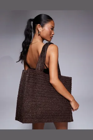 South Beach Shoulder straw beach tote bag in chocolate