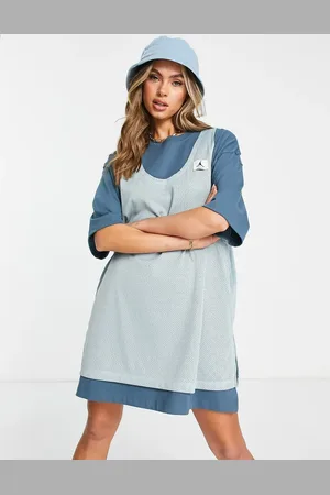 Jordan Essential layered oversized t-shirt dress in ash and blue