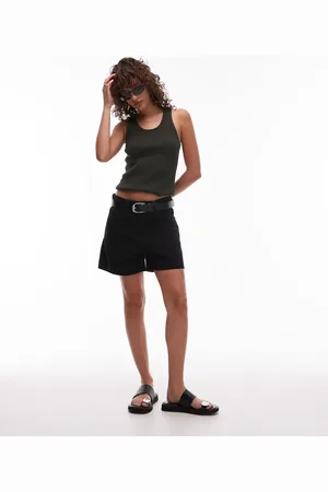 MANGO Straight high waist denim short in
