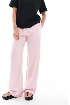 Bershka Tie waist wide leg linen trousers in