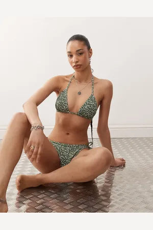 Lacoste Co-ord strappy bikini top with all over croc print