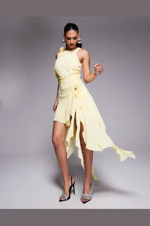 Bardot Corsage ruffle mini dress in lemon