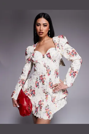 ASOS Denim structured mini dress with scallop detail and back bow in ditsy floral