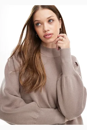 Y.A.S High neck knitted jumper with balloon sleeves co-ord in mushroom - BEIGE