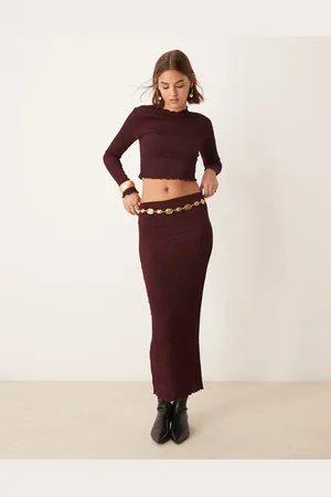 New Look Co-ord texture midi skirt in burgundy