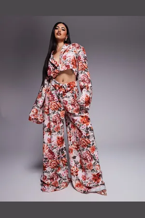 ASOS Co-ord linen look tailored wide leg trouser in tapestry floral print