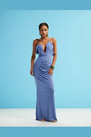 ASOS Curved wire trim asymmetric neck maxi dress in pale