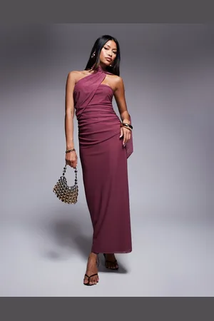 ASOS Bandeau mesh maxi dress with scarf detail in dusky