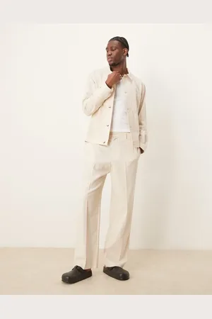 ASOS Cotton smart co-ord wide leg trousers in stone with elasticated waist