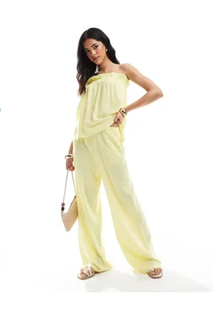 ASOS Linen look wide leg co-ord trouser in buttermilk