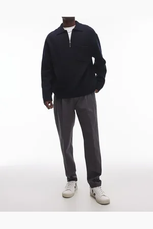 Topman Smart cotton tapered trousers in charcoal