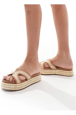 SEQWL Flatform sandals with strap in natural raffia