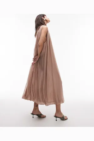 MANGO Capsule rami soft volume midi dress in putty