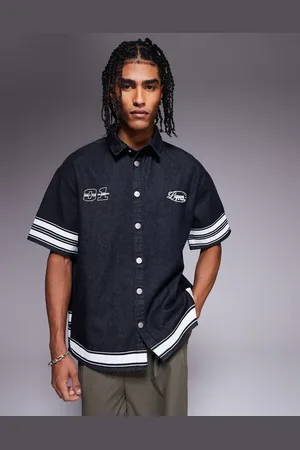 Liquor N Poker Oversized varsity shirt in raw denim