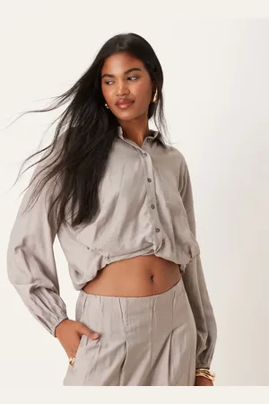 VILA Cropped bubble hem shirt co-ord in