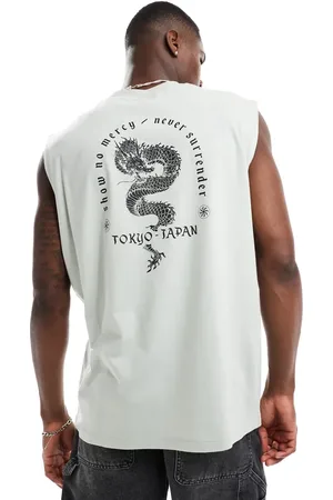 ASOS Oversized vest in with dragon souvenir back print